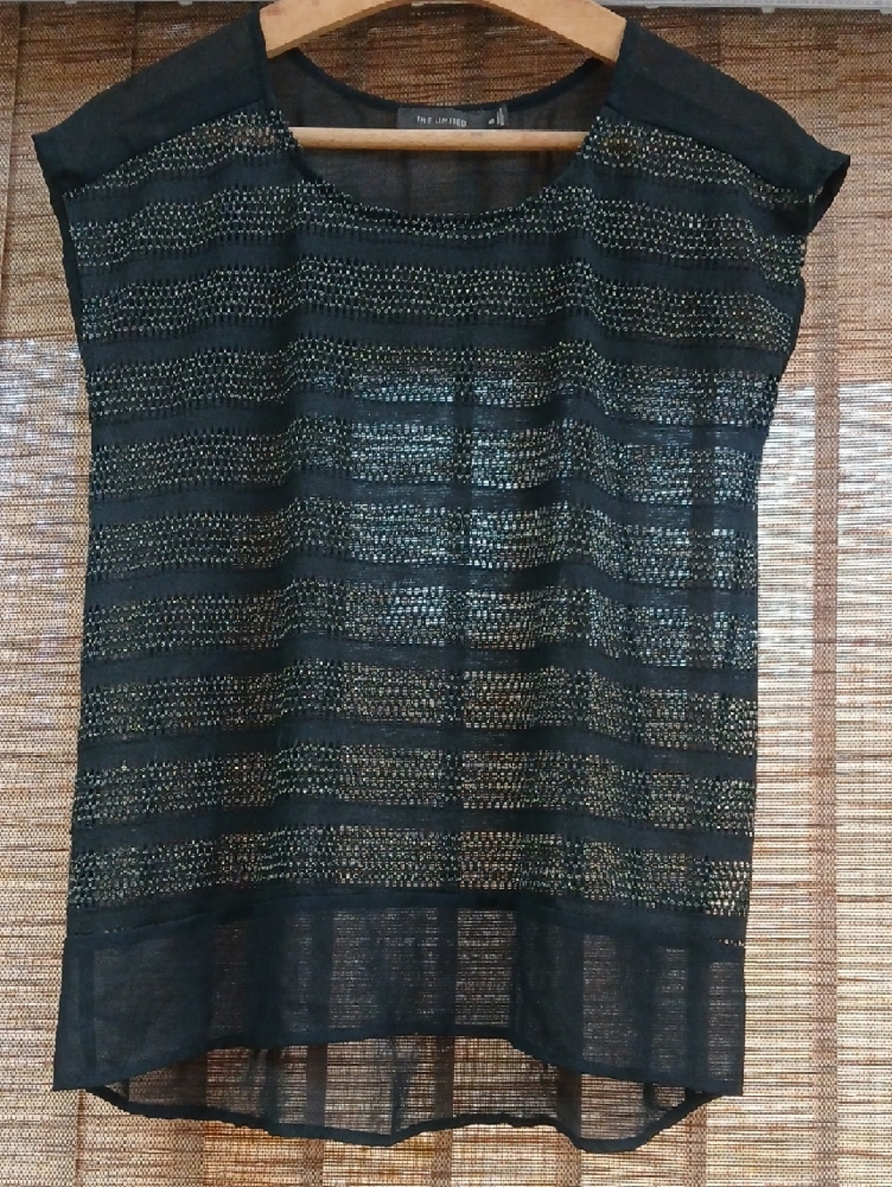 The Limited Black Sheer Stripe Cap Sleeve Top